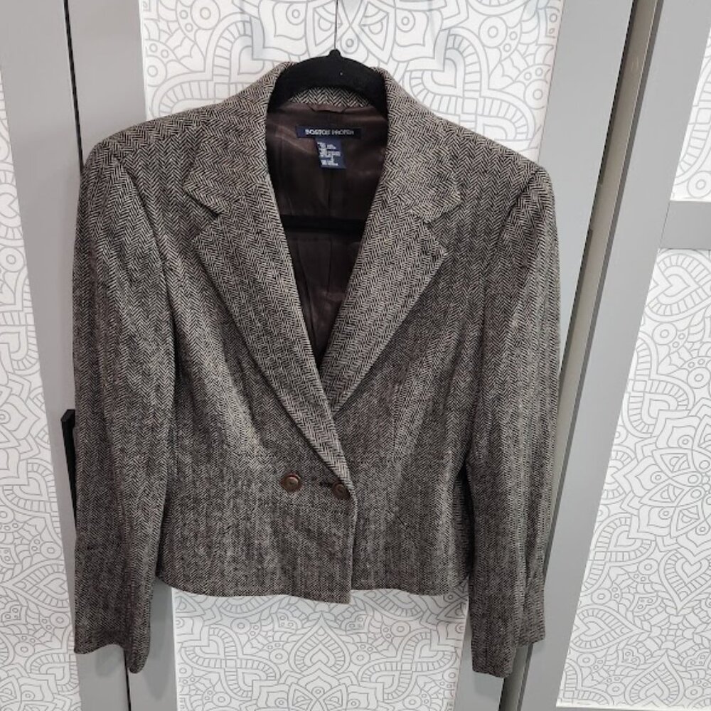 Boston Proper Ladies Herringbone Brown Blazer Size 6